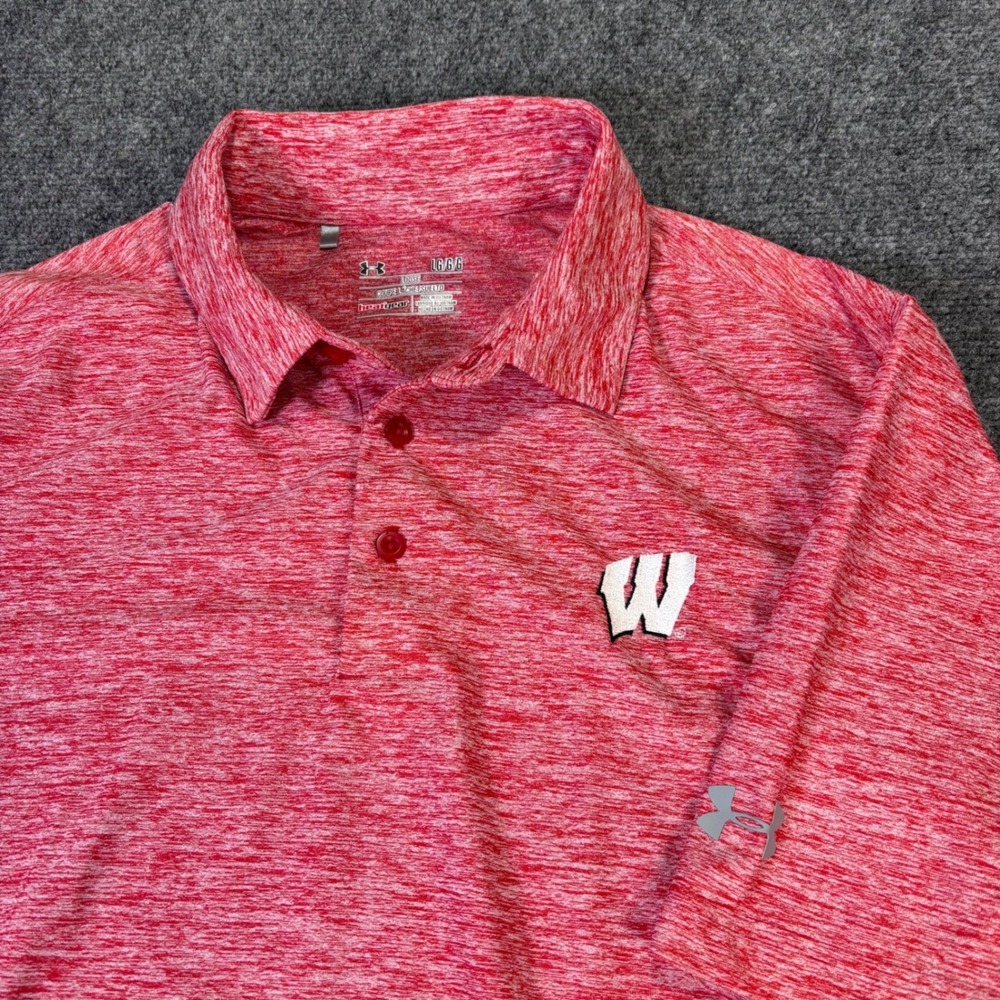 Under Armour Polo Shirt Mens Large Red Wisconsin Badgers HeatGear Athletic NCAA